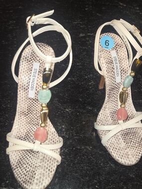Steve Madden Women's White Beaded T-Strap Sandals